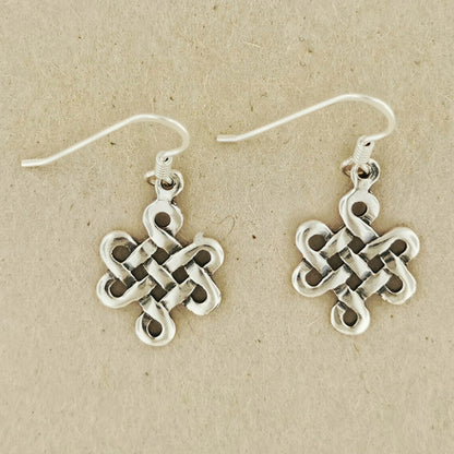 Small Endless Knot Earrings in Sterling Silver or Antique Bronze, Eternal knot Earrings, Shrivatsa Knot Earrings, Celtic Knot Earrings, Silver Endless Knot Earrings, Small Knot Earrings In Silver, Celtic Knot Earrings, Celtic Silver Jewellery