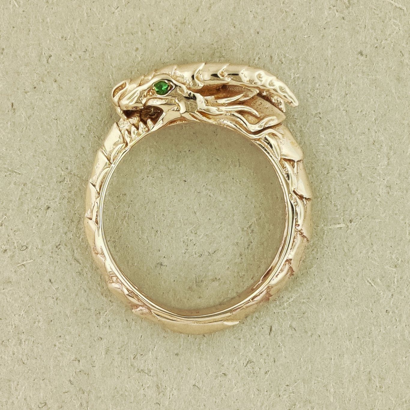 Eternal Dragon Ring With CZ Eyes In Antique Bronze Flat View - Le Dragon Argenté