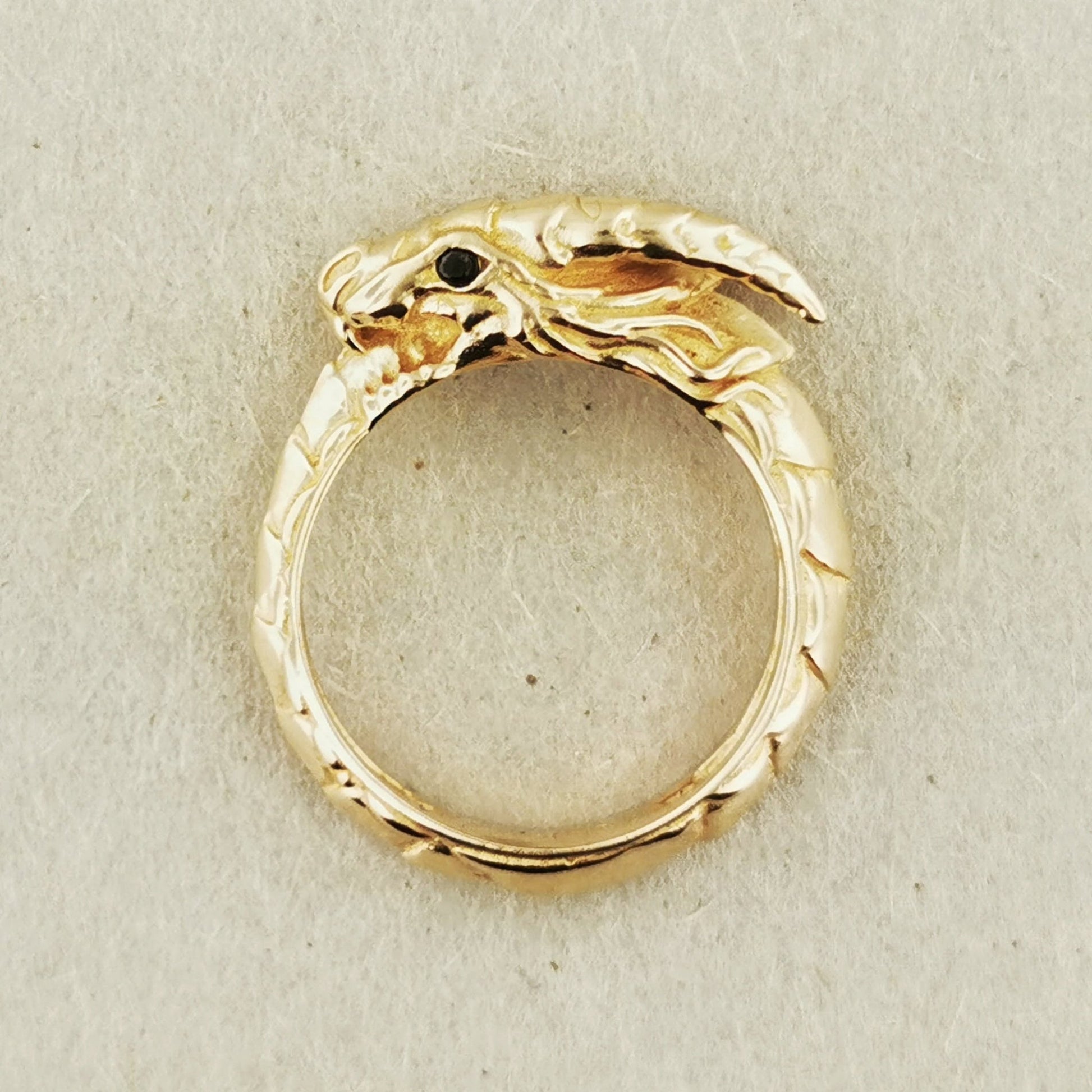 Eternal Dragon Ring With CZ Eyes In Antique Bronze Flat View 2 - Le Dragon Argenté