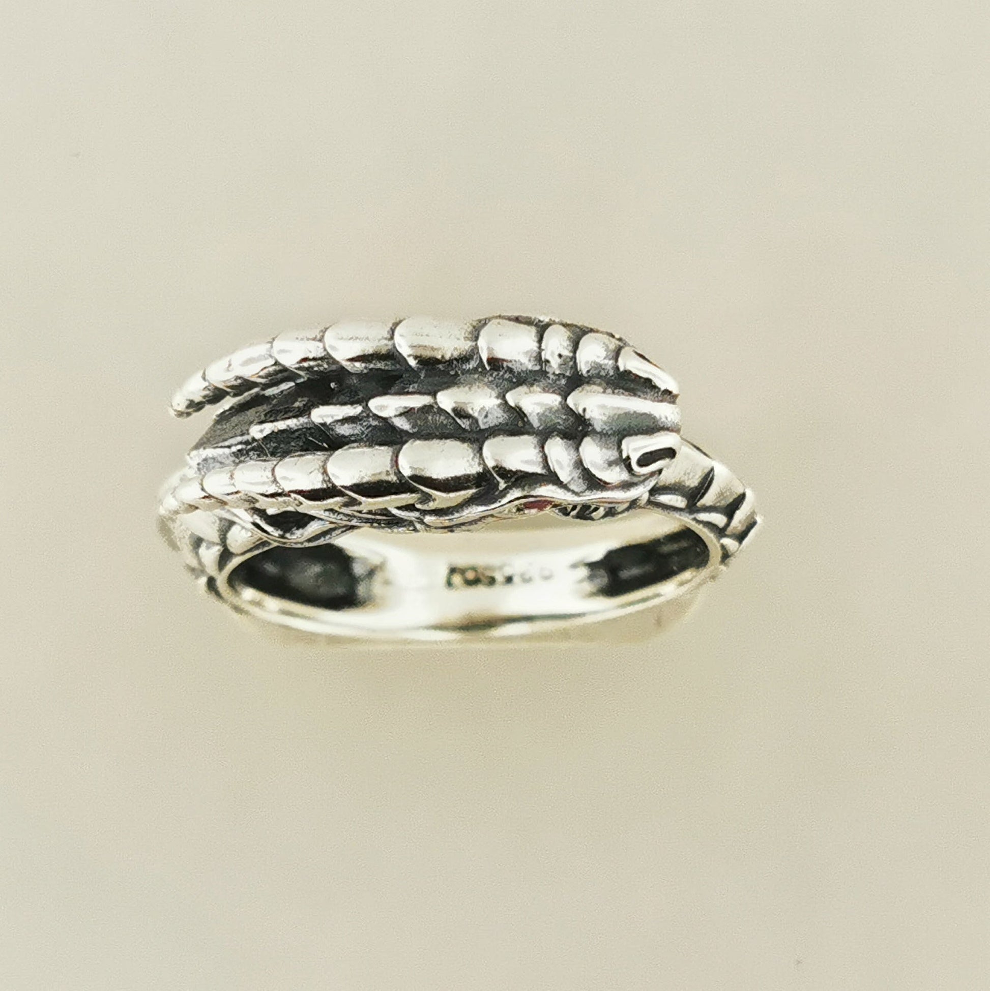 Eternal Dragon Ring With CZ Eyes In Sterling Silver top View - Le Dragon Argenté