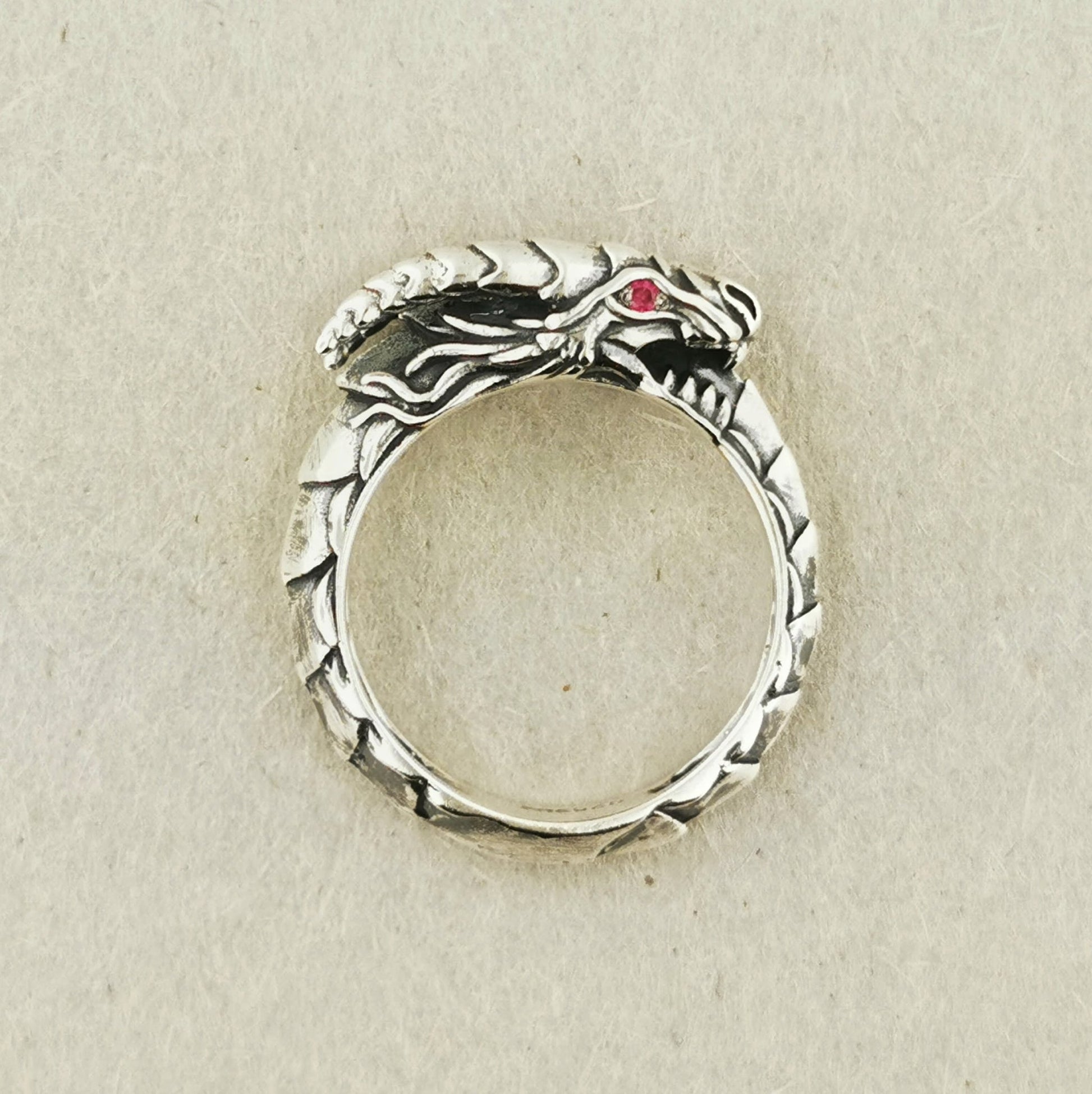 Eternal Dragon Ring With CZ Eyes In Sterling Silver - Le Dragon Argenté
