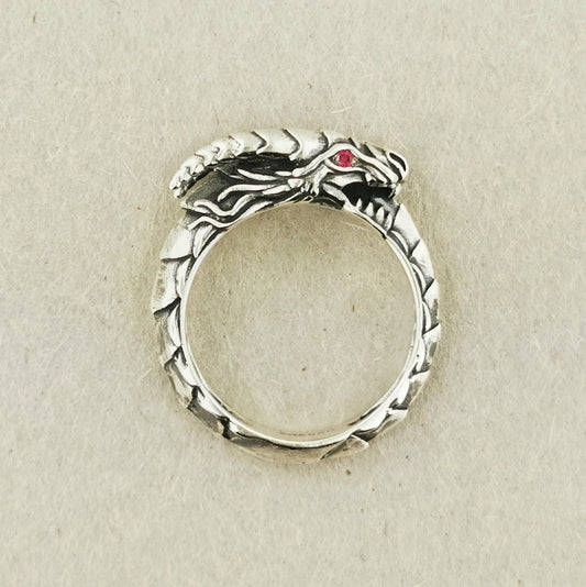Eternal Dragon Ring With CZ Eyes In Sterling Silver - Le Dragon Argenté