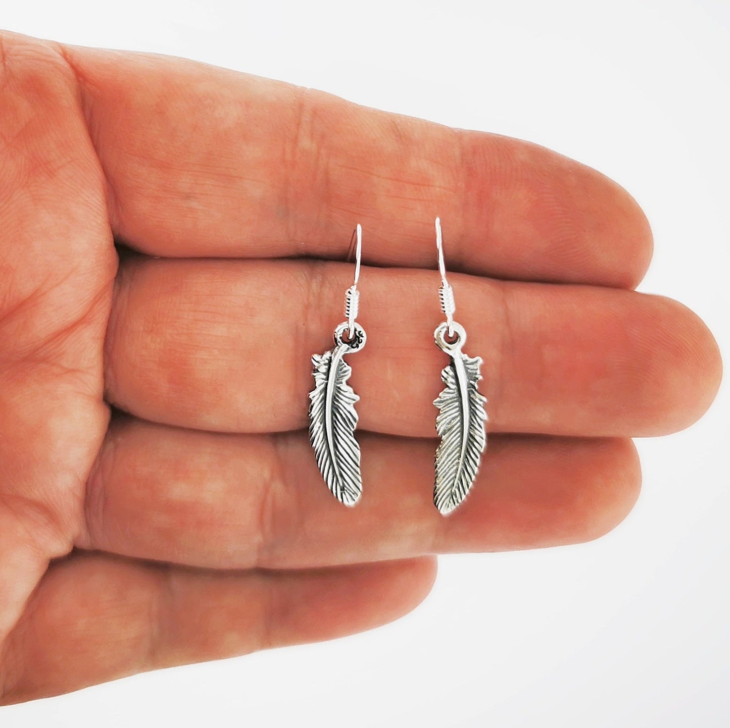 Feather Charm Earrings in Sterling Silver or Antique Bronze - Le Dragon Argenté