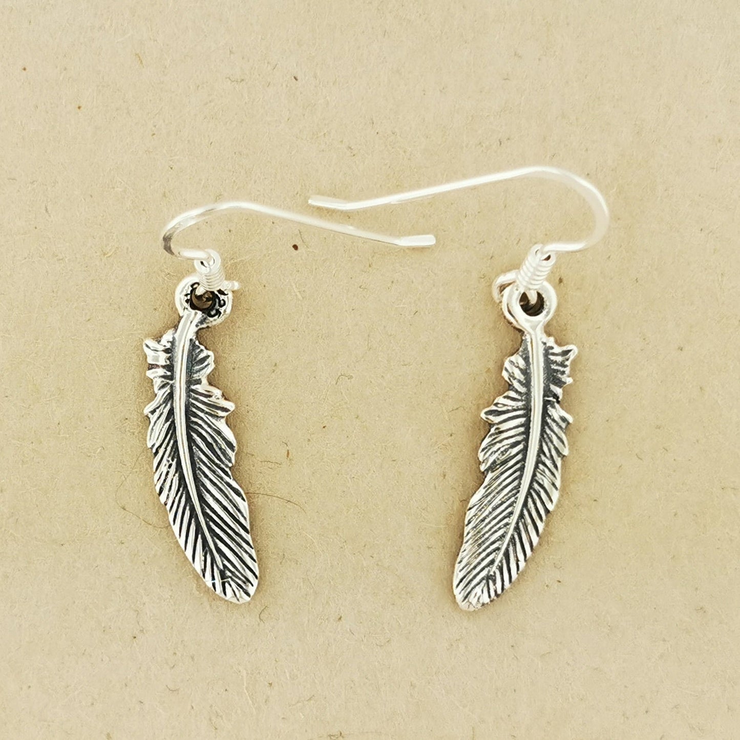 Feather Charm Earrings in Sterling Silver or Antique Bronze - Le Dragon Argenté
