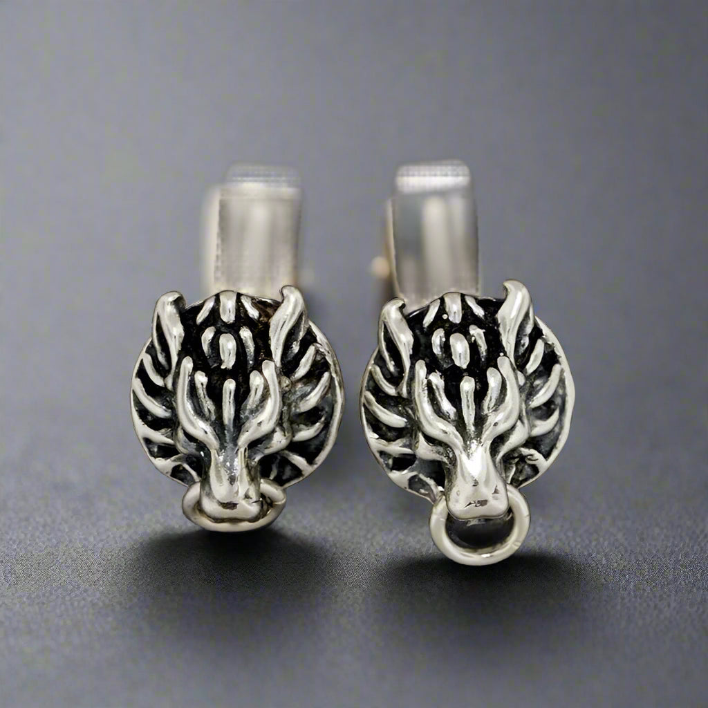 Final Fantasy 7 Fenrir Wolf Cuff Links in Sterling Silver - Le Dragon Argenté