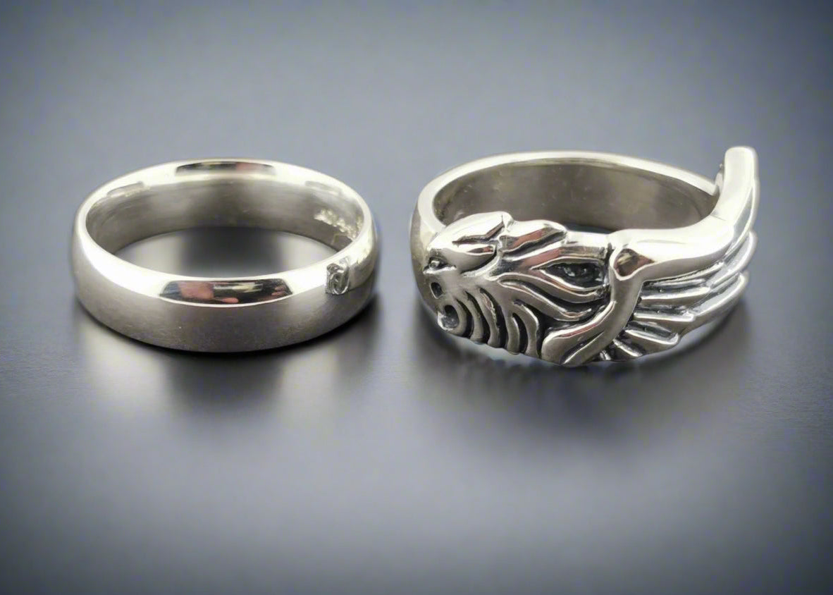 Final Fantasy 8 Squall Griever Ring Set in Sterling Silver, Final Fantasy 8 Wedding Set - Le Dragon Argenté