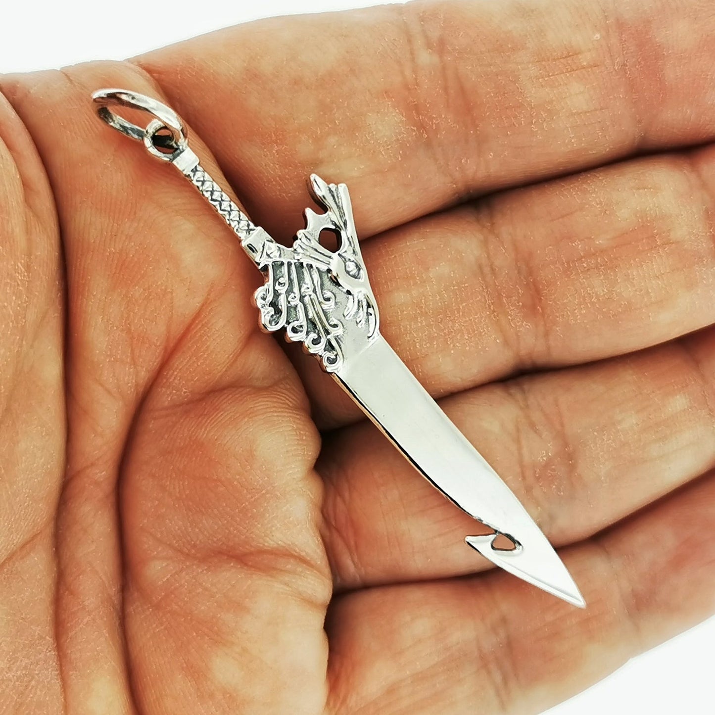 Final Fantasy X Brotherhood Sword Pendant In Sterling Silver In Hand - Le Dragon Argenté