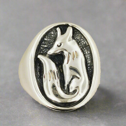 Fox Signet Ring in 925 Sterling Silver or Bronze, Fox Wedding Ring, Fox Tail Ring, Fox Jewelry, Jewellery Gift for Fox Lover, Silver Animal Ring, Silver Fox Ring, Sterling Silver Fox Jewelry, Silver Kitsune Ring, Kitsune Fox Ring, Fox Lover Ring