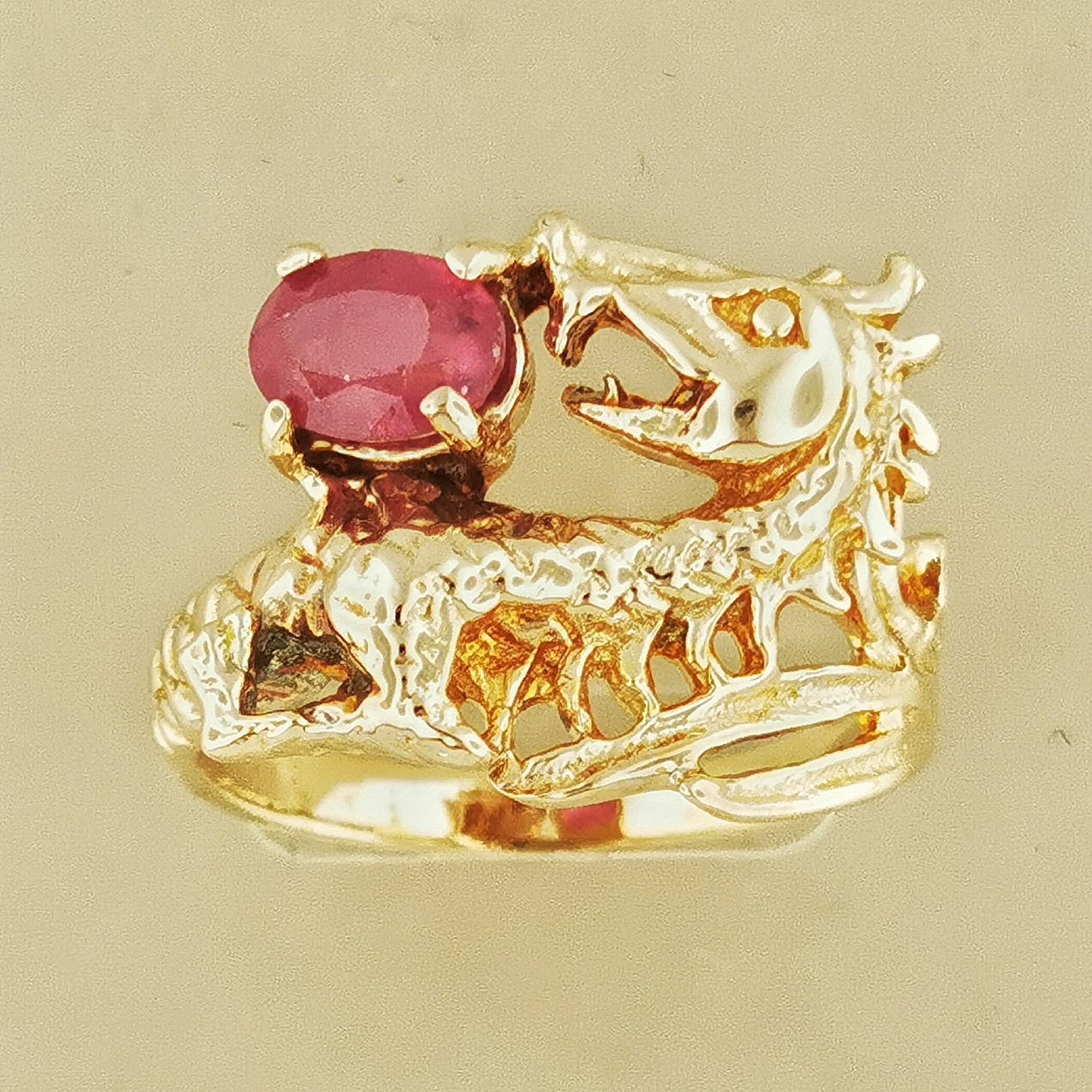 Gemstone Dragon Ring in Antique Bronze - Le Dragon Argenté