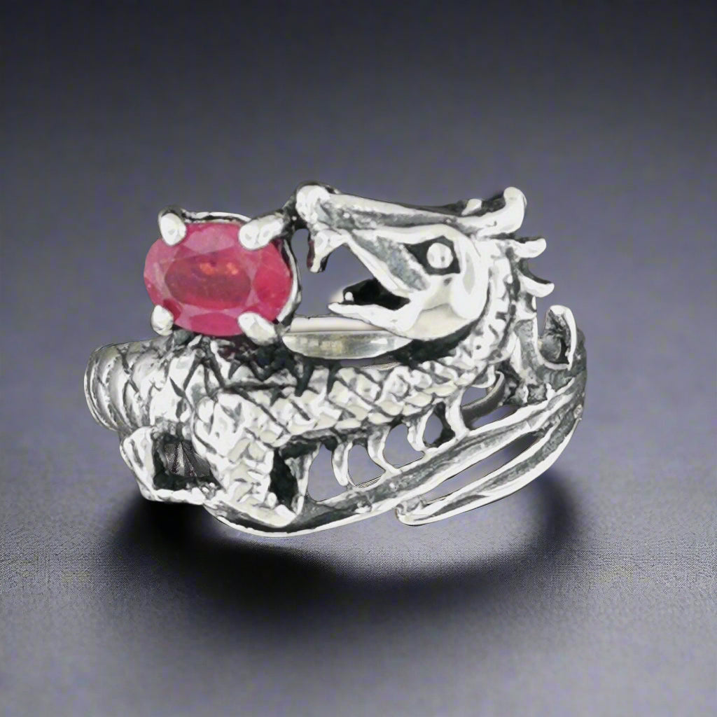 Gemstone Dragon Ring in Sterling Silver - Le Dragon Argenté