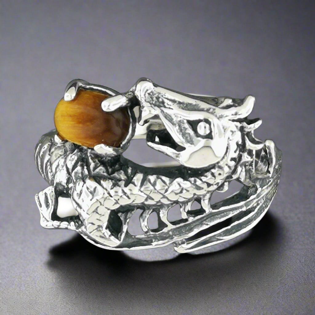 Gemstone Dragon Ring in Sterling Silver - Le Dragon Argenté