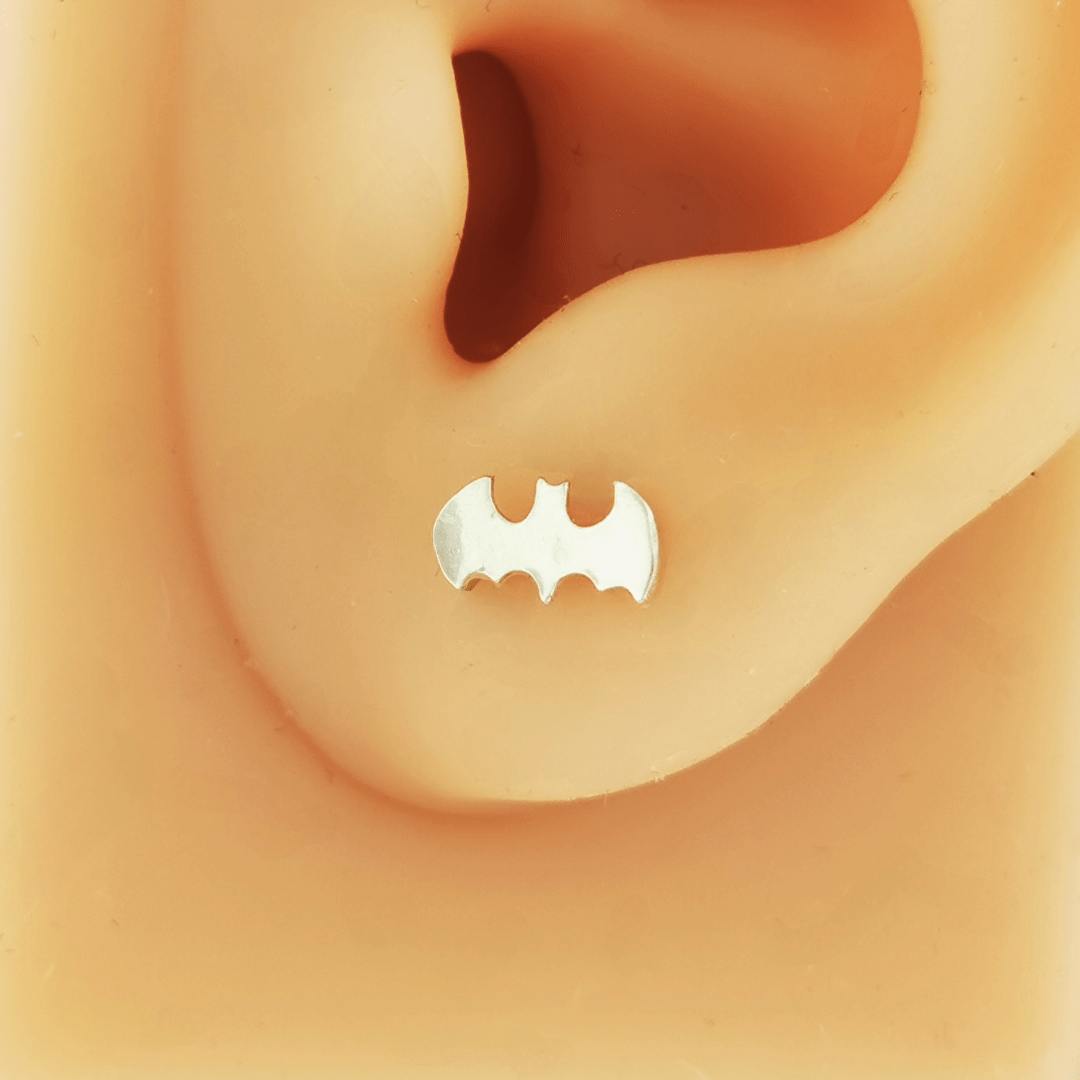 Handmade sterling silver bat stud earrings by Le Dragon Argenté, perfect for fans of unique, handcrafted silver accessories.