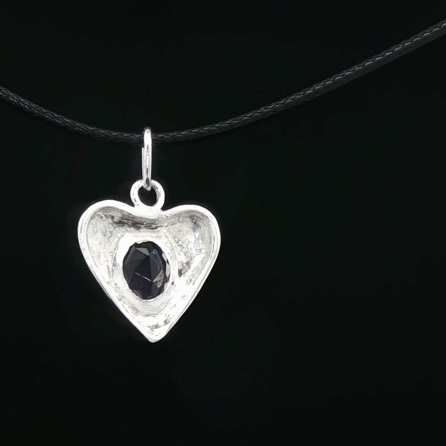 Heart Pendant with 10x8mm Amethyst in Sterling Silver - Le Dragon Argenté - Live Sale -