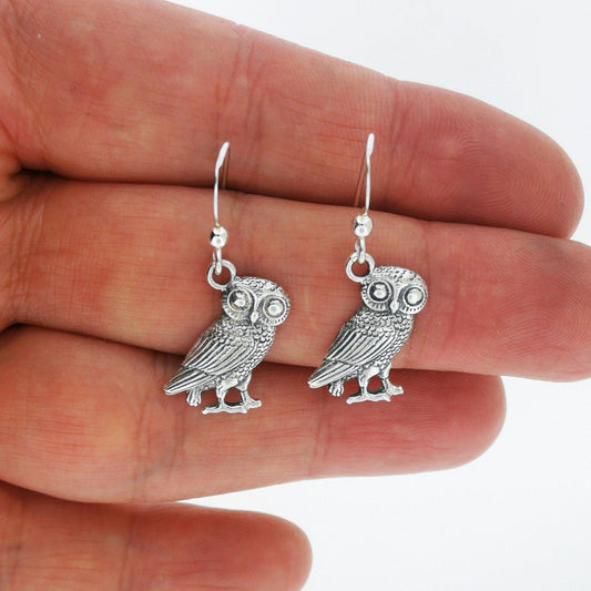 Hellenic Style Owl Earrings – Mythology Inspired Sterling Silver Jewellery by Le Dragon Argenté