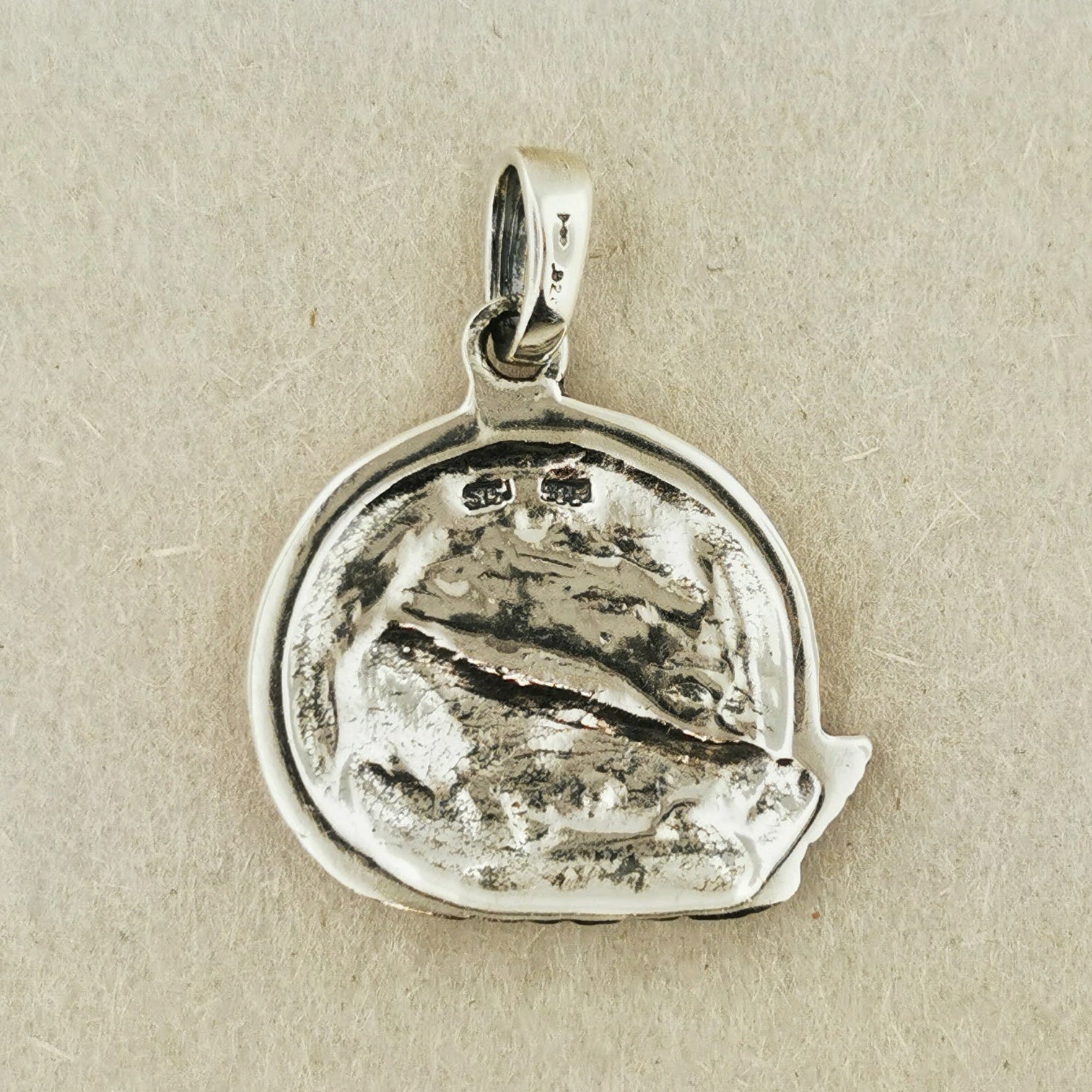 Howling Wolf and Moon Pendant in Sterling Silver Back View - Le Dragon Argenté