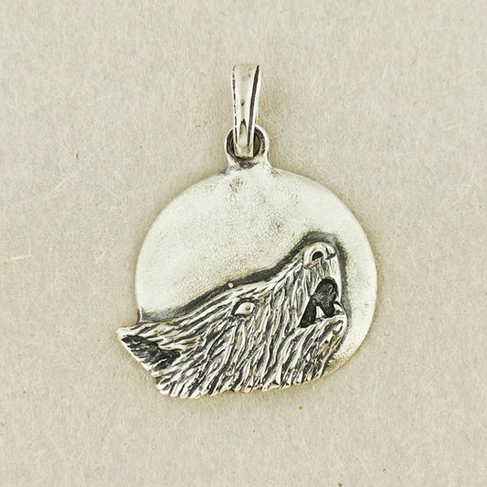 Howling Wolf and Moon Pendant in Sterling Silver - Le Dragon Argenté