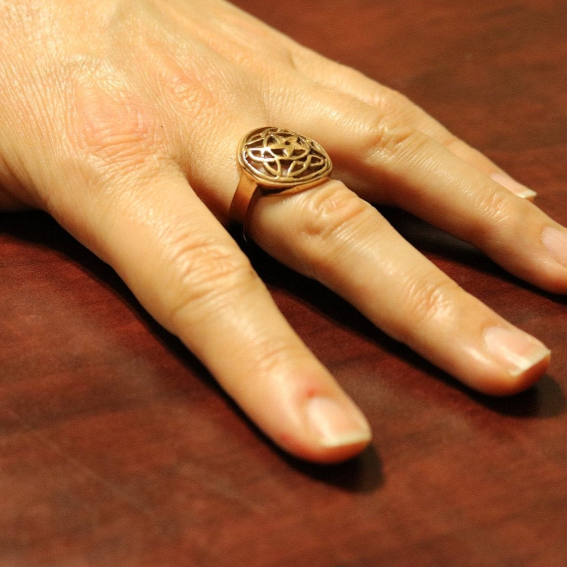 Knotwork Pentacle Ring in Sterling Silver or Antique Bronze - Le Dragon Argenté