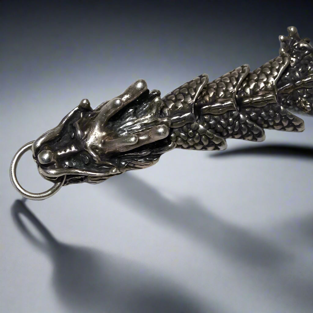Large Asian Dragon Bracelet in Sterling Silver or Antique Bronze made to order - Le Dragon Argenté