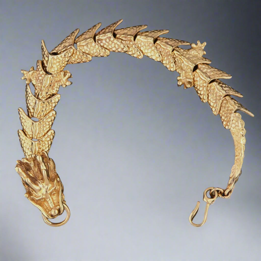 Large Asian Dragon Bracelet in Sterling Silver or Antique Bronze made to order - Le Dragon Argenté