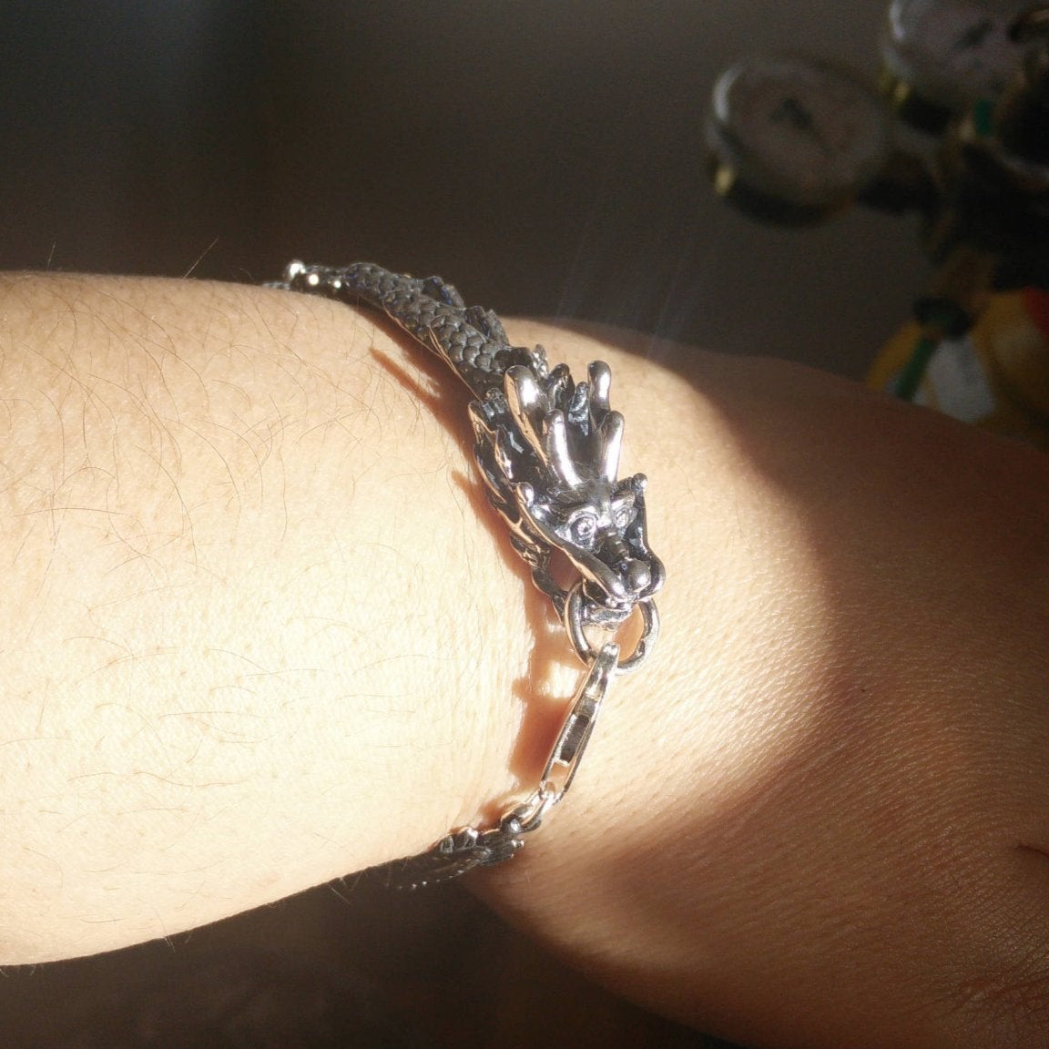 Large Asian Dragon Bracelet in Sterling Silver or Antique Bronze made to order - Le Dragon Argenté