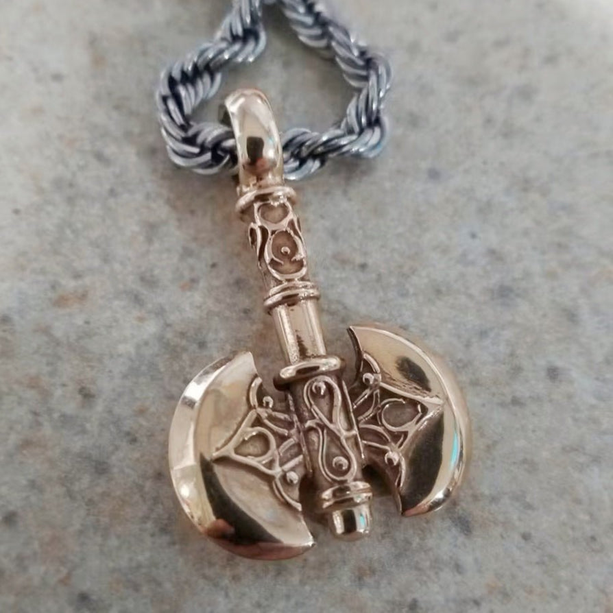 Large Battle Axe Pendant in Sterling Silver or Antique Bronze - Le Dragon Argenté