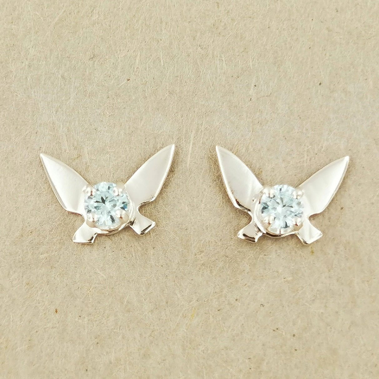 Legend of Zelda Navi Fairy Earrings in Sterling Silver with March CZ - Le Dragon Argenté - Bestseller - birthstone earrings - fairy earrings