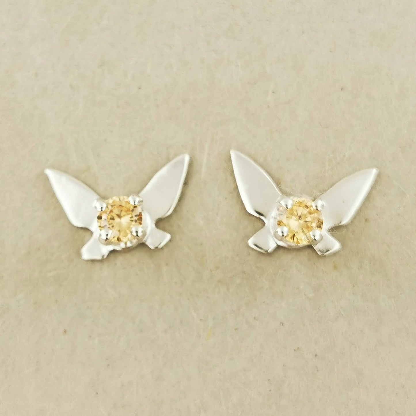 Legend of Zelda Navi Fairy Earrings in Sterling Silver with Champagne CZ - Le Dragon Argenté - Bestseller - birthstone earrings - fairy earrings