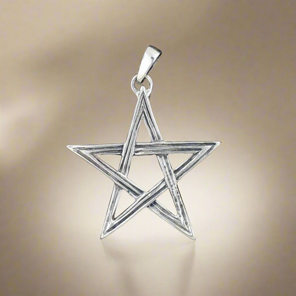 Lined Pentagram Pendant in Sterling Silver or Antique Bronze - Le Dragon Argenté