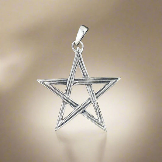 Lined Pentagram Pendant in Sterling Silver or Antique Bronze - Le Dragon Argenté