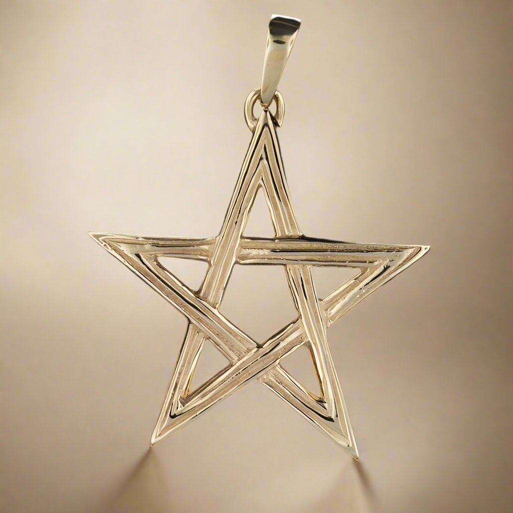 Lined Pentagram Pendant in Sterling Silver or Antique Bronze - Le Dragon Argenté