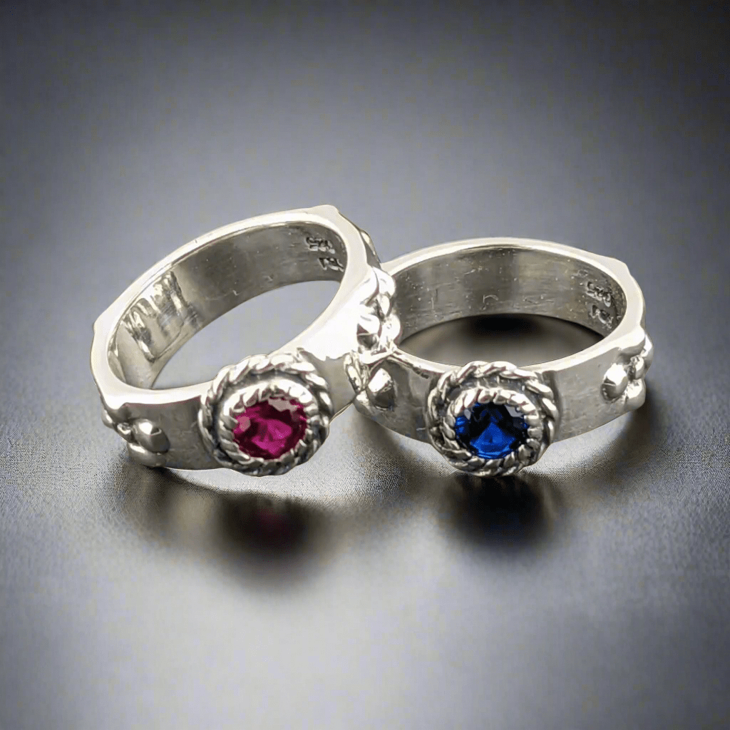 Matching Howl and Sophie Ring Set in Sterling Silver with Faceted Imitation Gemstones - Le Dragon Argenté