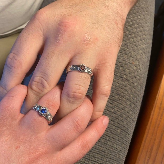 Matching Howl and Sophie Ring Set in Sterling Silver with Faceted Imitation Gemstones - Le Dragon Argenté