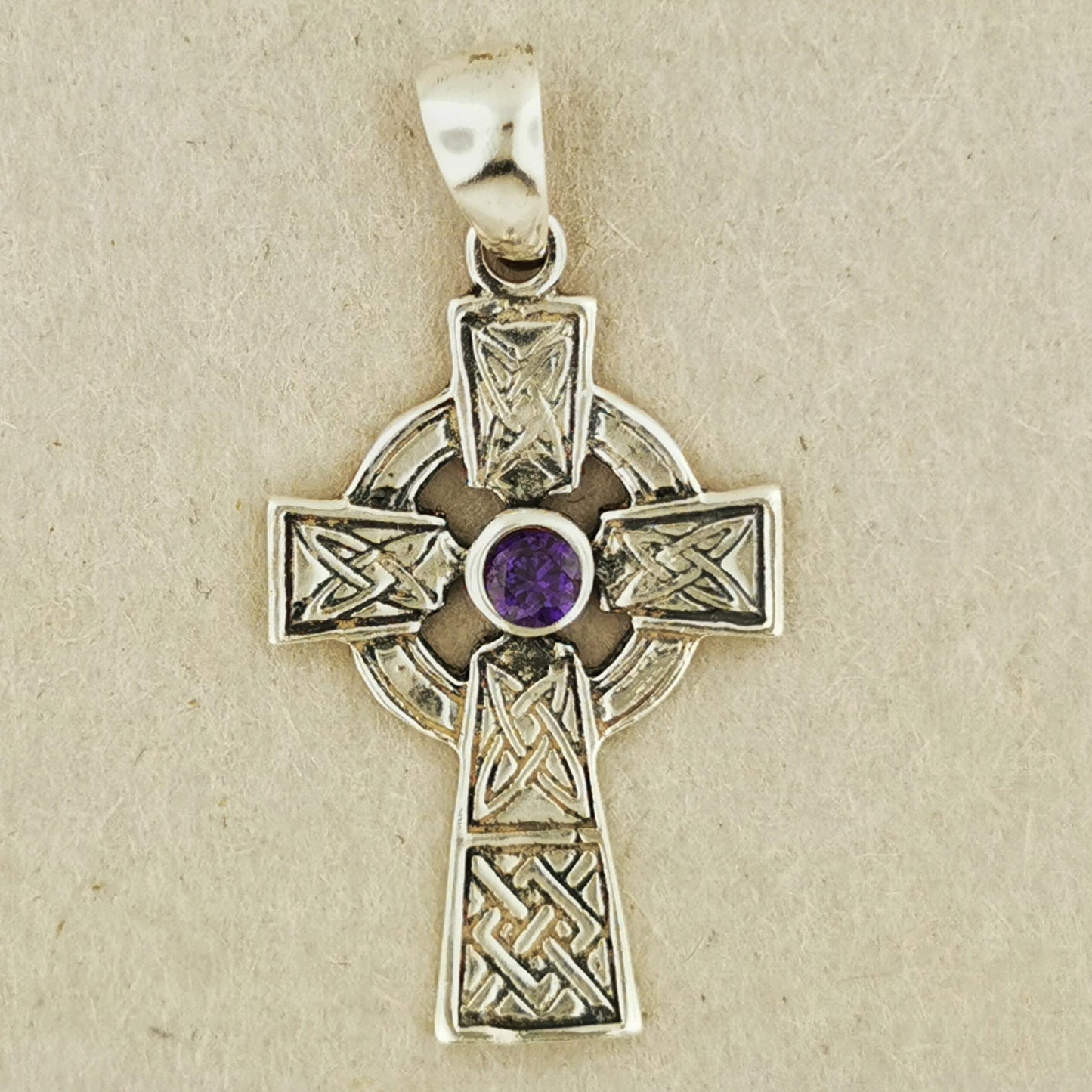 Medium Celtic Cross Pendant with Gemstone in Sterling Silver or Antique Bronze - Le Dragon Argenté