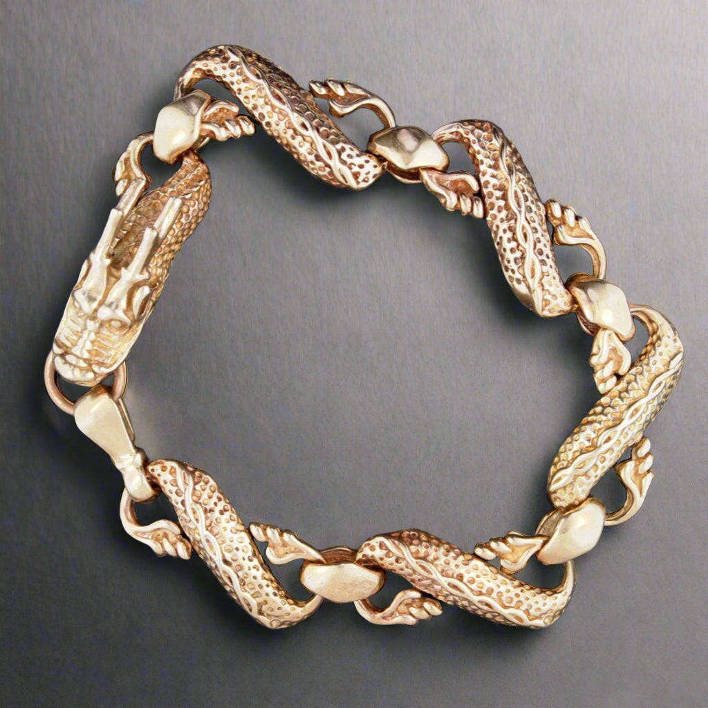 Mens Chinese Dragon Braclet in Antique Bronze - Le Dragon Argenté