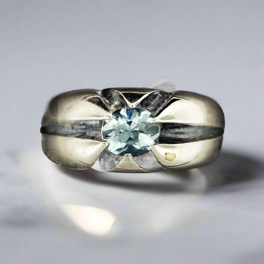 Mens Classic 6 Prong Gemstone Ring In Sterling Silver - Le Dragon Argenté