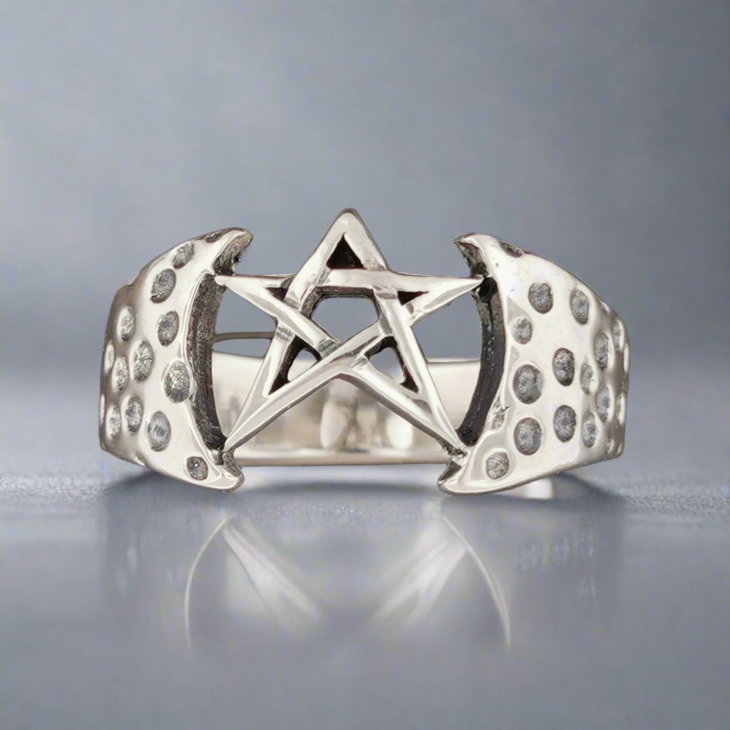 Mens Large Pentagram Ring in Sterling Silver or Antique Bronze - Le Dragon Argenté