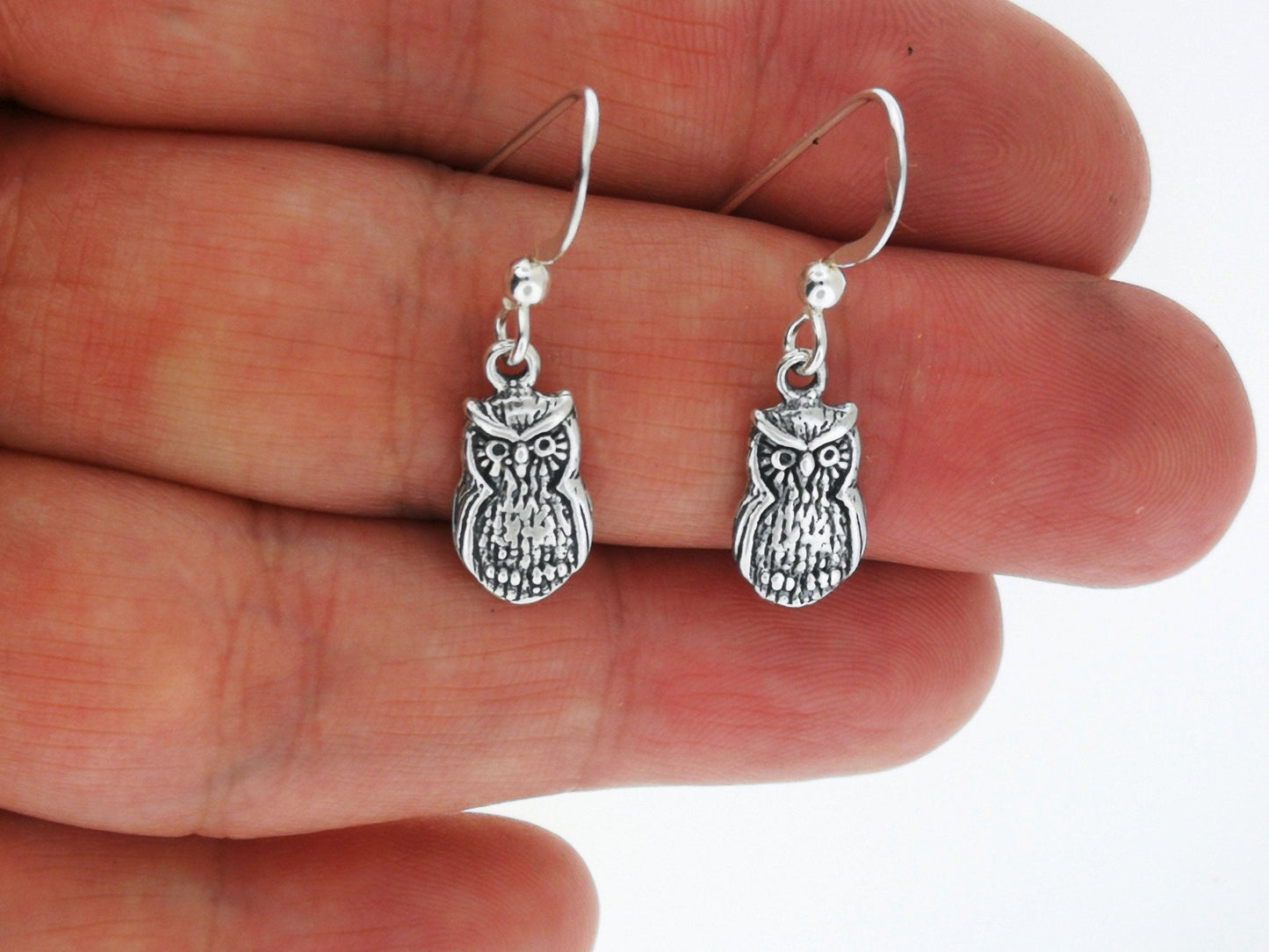 Owl Charm Earrings in Sterling Silver or Antique bronze - Le Dragon Argenté