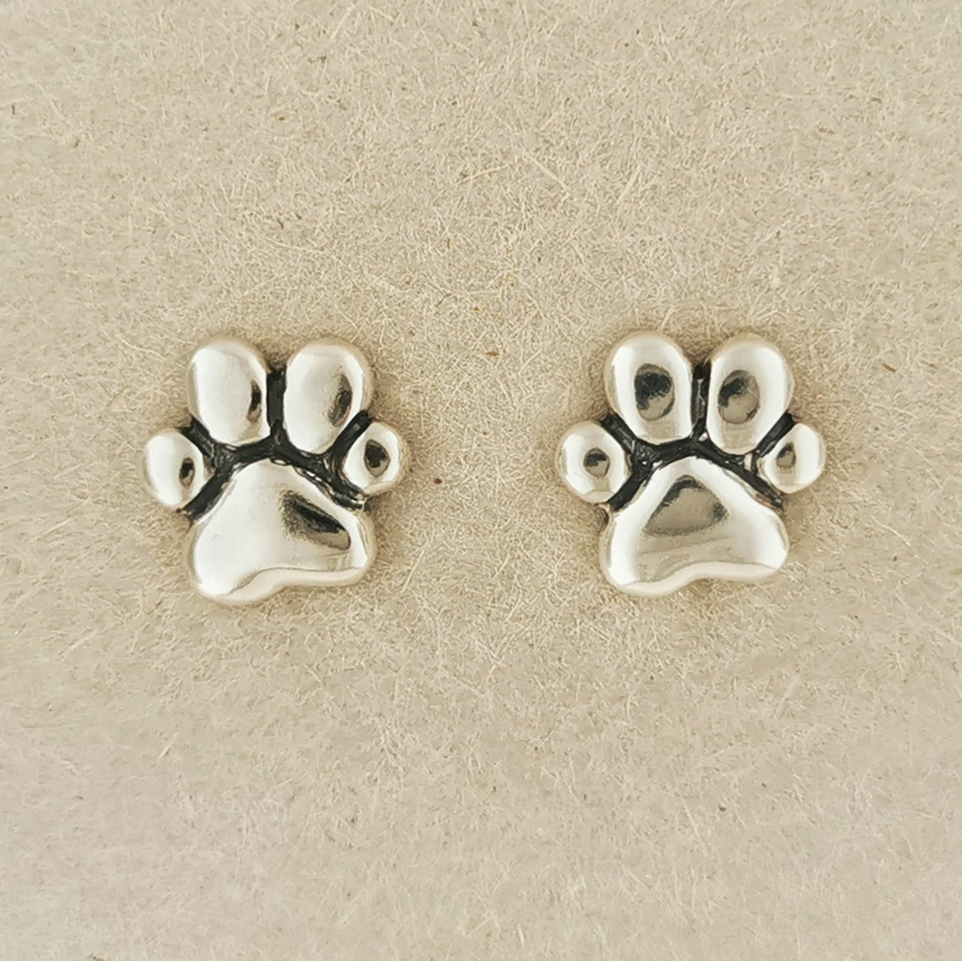 Handmade sterling silver paw print stud earrings – pet lover jewelry by Le Dragon Argenté