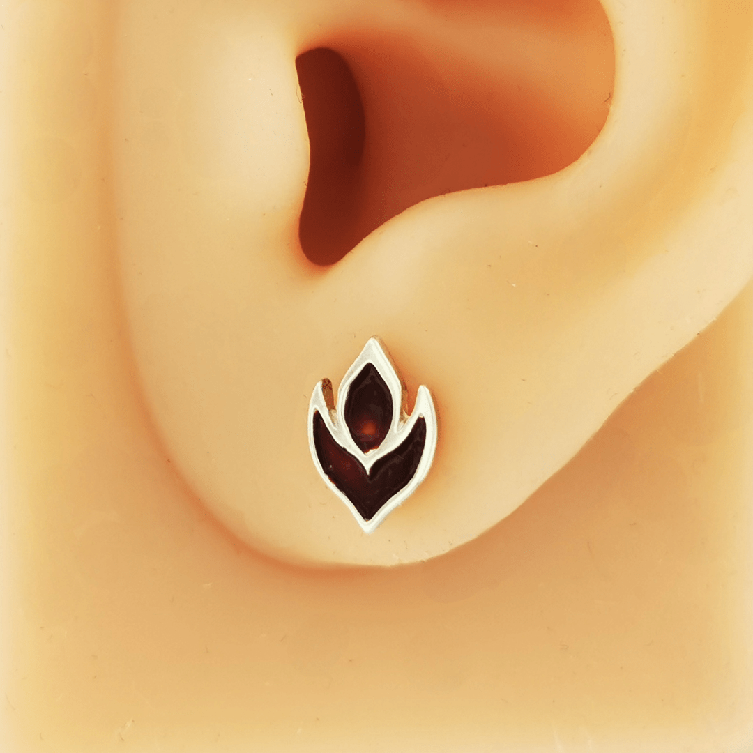 Purple Flame Sterling Silver and Enamel Stud Earrings by Le Dragon Argenté
