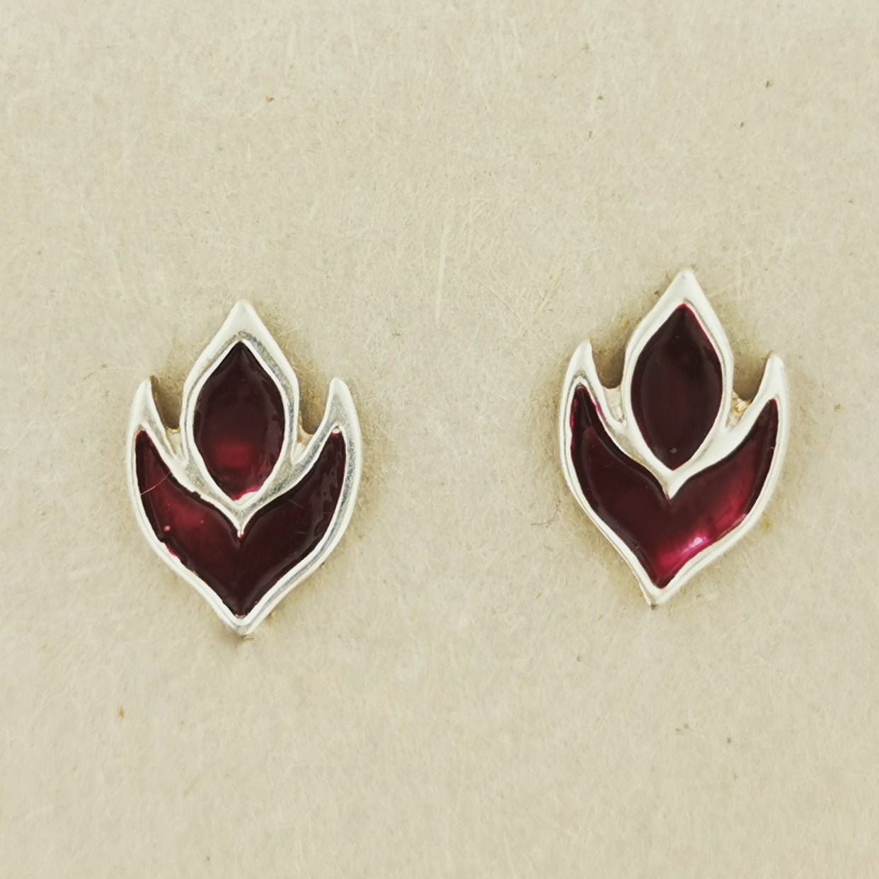 Purple Flame Sterling Silver and Enamel Stud Earrings by Le Dragon Argenté