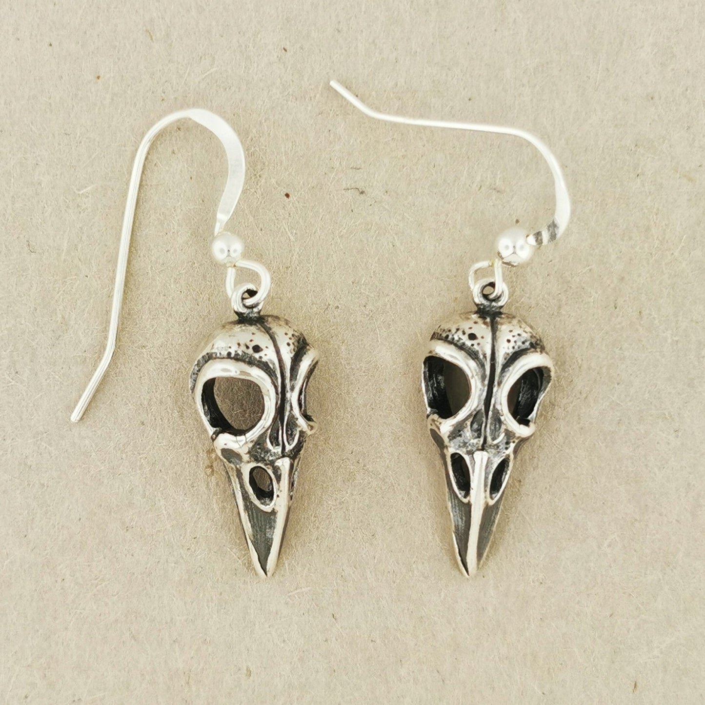Raven Skull Earrings in Sterling Silver or Antique Bronze - Le Dragon Argenté