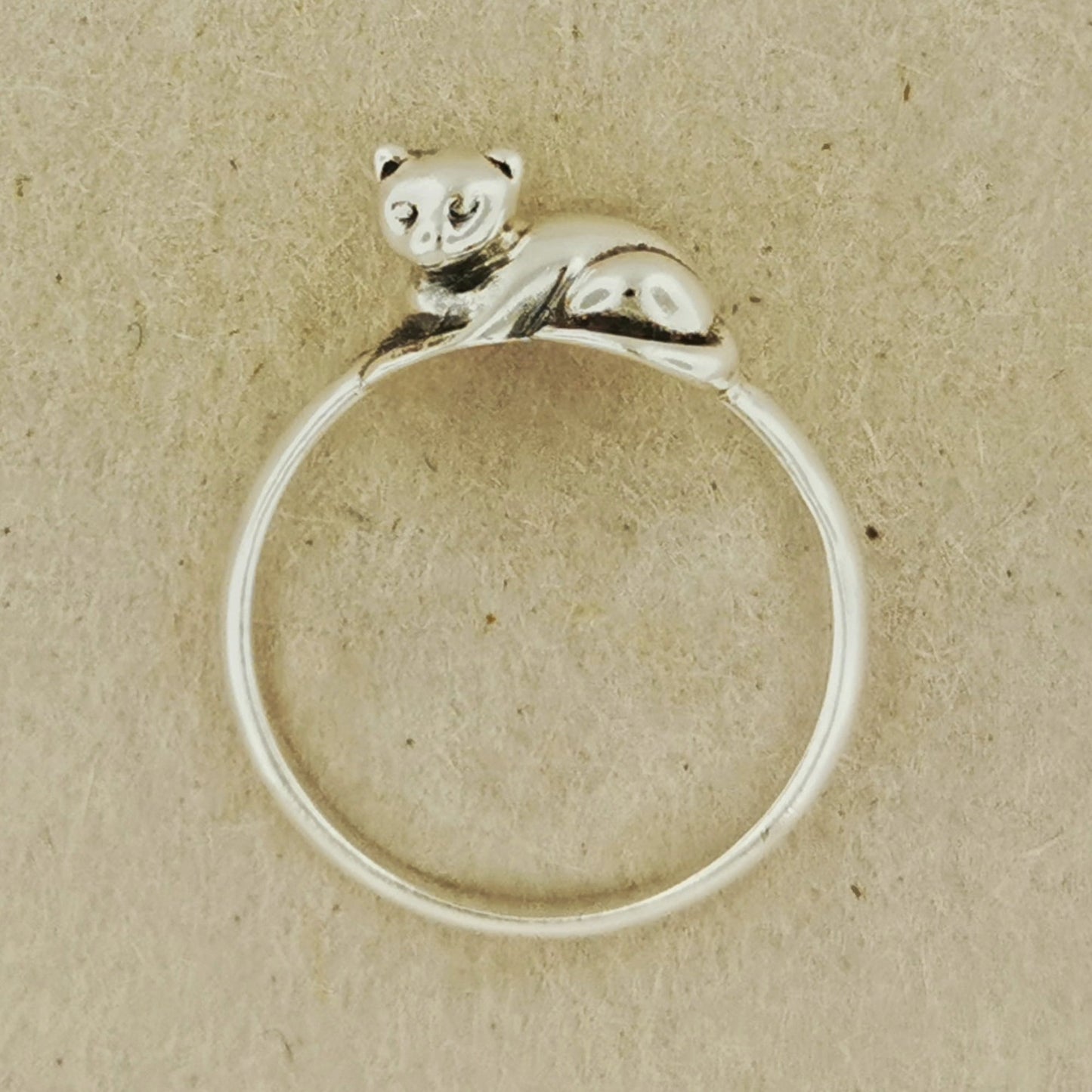 Small 3D Cat Ring in Sterling Silver or Antique Bronze - Le Dragon Argenté