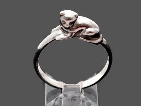 Small 3D Cat Ring in Sterling Silver or Antique Bronze - Le Dragon Argenté