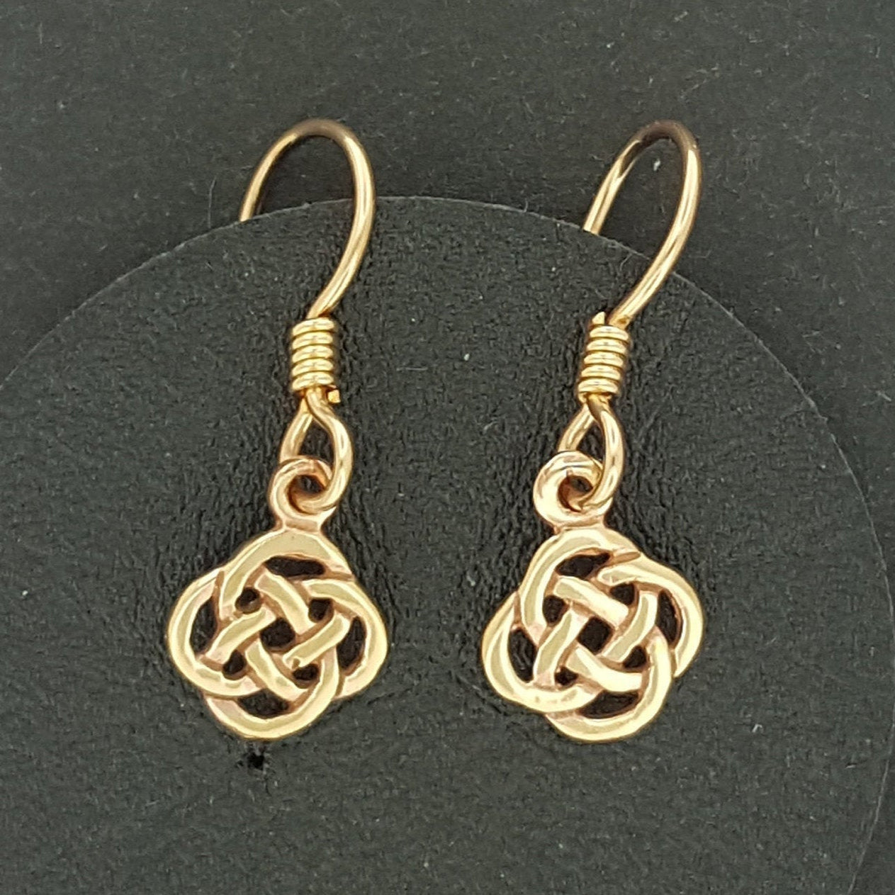 Small Celtic Knot Charm Dangle Earrings in Sterling Silver or Antique Bronze - Le Dragon Argenté