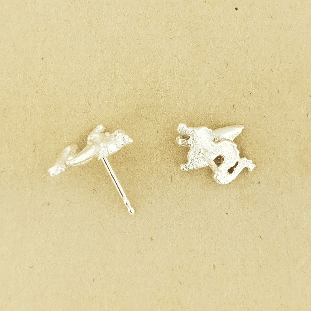 Made-to-order small dragon stud earrings in 10k, 14k, or 18k yellow, pink, or white solid gold by Le Dragon Argenté