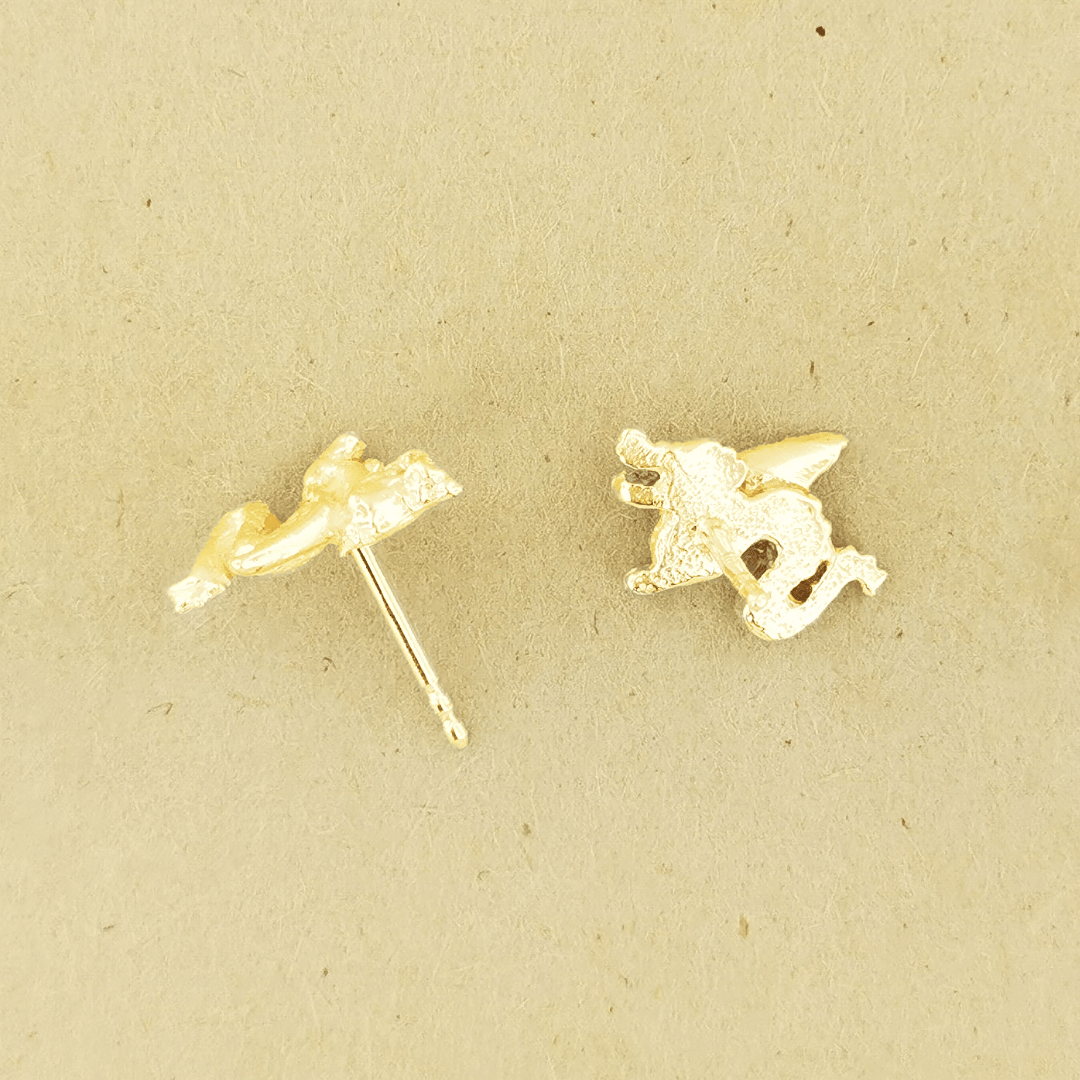 Made-to-order small dragon stud earrings in 10k, 14k, or 18k yellow, pink, or white solid gold by Le Dragon Argenté