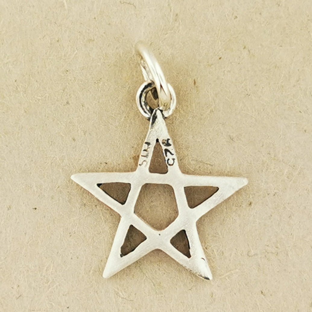 Small Pentagram Star Charm in Sterling Silver or Antique Bronze - Le Dragon Argenté