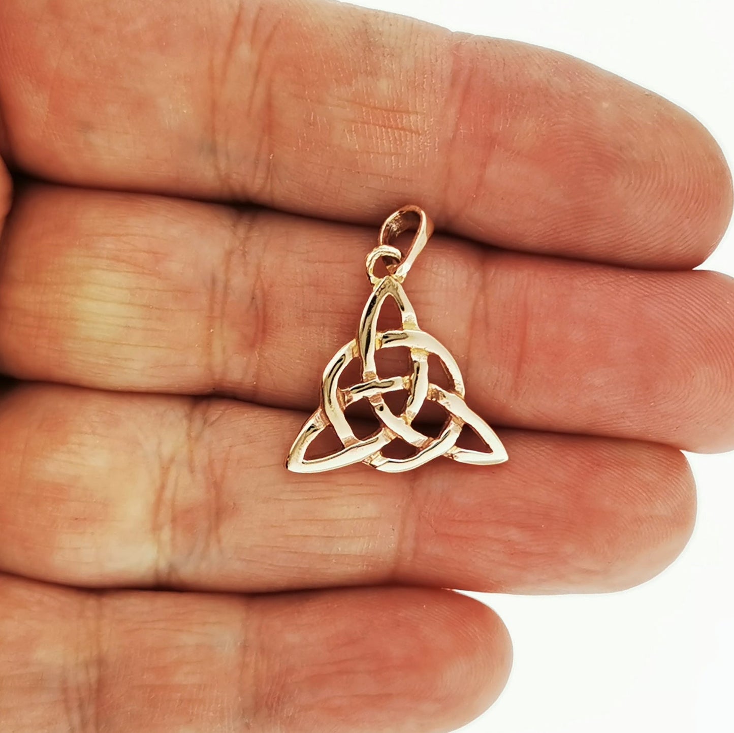 Small Triquetra Charm Pendant In Antique Bronze In Hand - Le Dragon Argenté