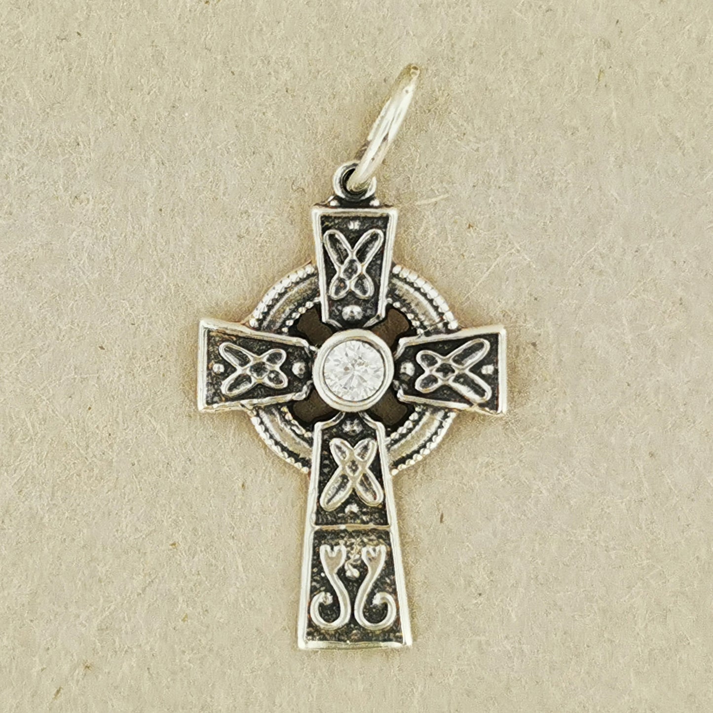 Small Celtic Cross with Gemstone in Sterling Silver or Antique Bronze - Le Dragon Argenté