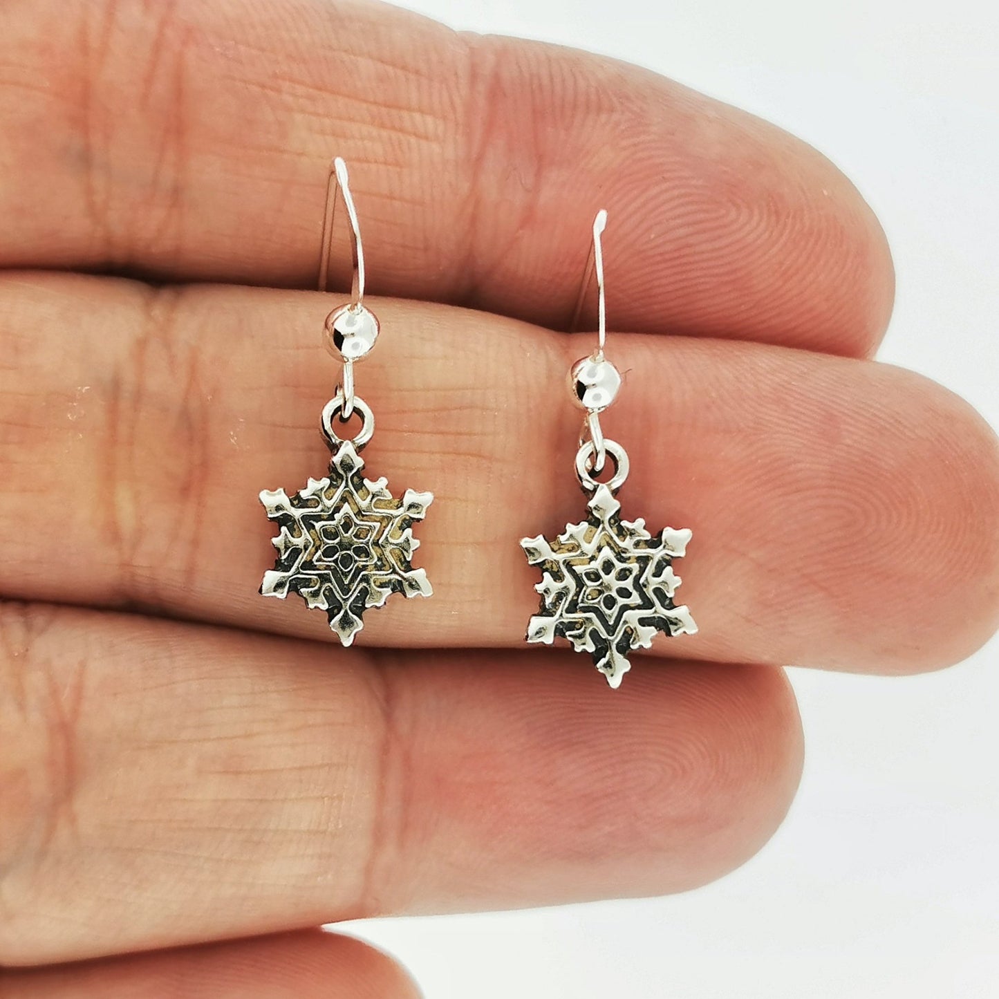 Snowflake Charm Earrings in Sterling Silver or Antique Bronze - Le Dragon Argenté